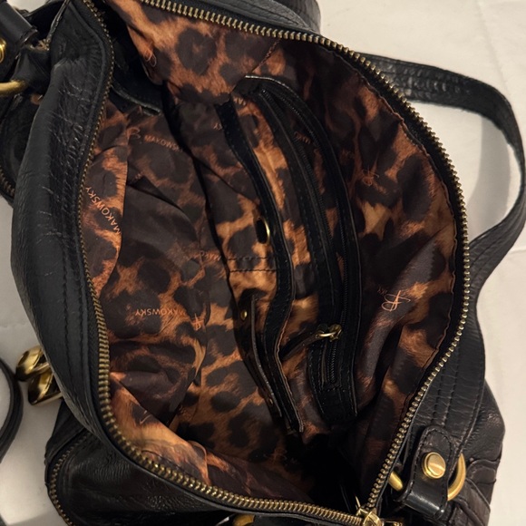 B. Makowsky Black embossed Leather Shoulder Bag with Gold Accents - Picture 4 of 8